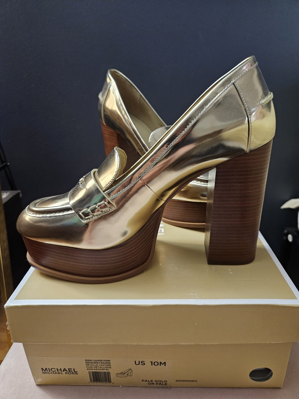 MICHAEL Michael Kors Metallic Gold Platform Loafer Heels